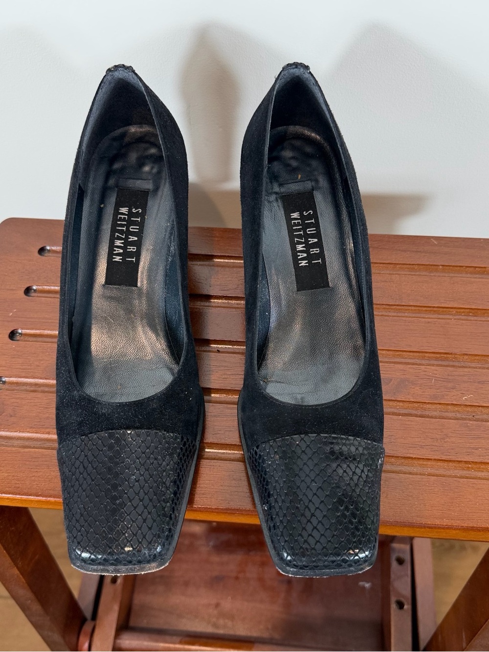 Stuart Weitzman Black Suede Square-Front Pumps Size 7 1/2B